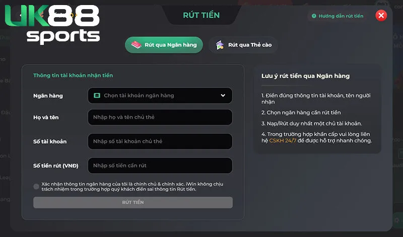giải đáp thắc mắc khi rút tiền tại UK88